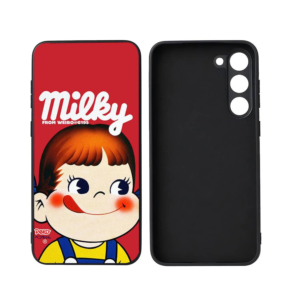 Cartoon Fujiya Peko Milky Girl Boy For Samsung Galaxy S23 S24 S25 Ultra S22 Plus S21 Black Soft Case Waterproof Soft Case
