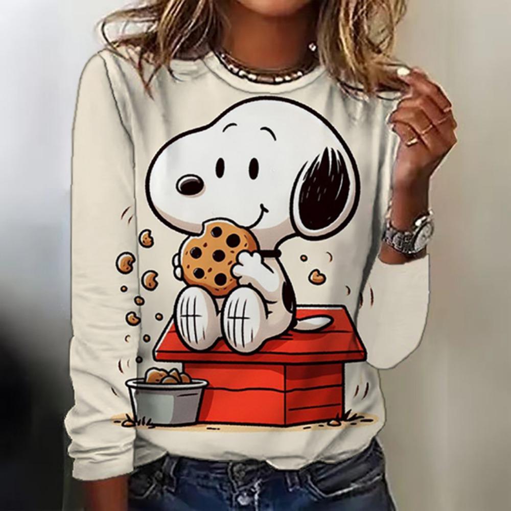 Модная женская футболка с принтом Snoopy Повседневная толстовка Повседневная с длинным рукавом с круглым вырезом Весна Осень Спортивная одежда