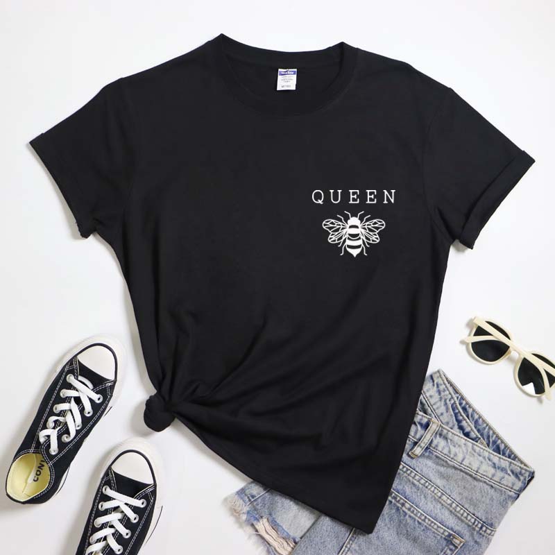 Queen Bee Pocket Print Tshirt Minimalist Honey Bumble Bee Graphic Tee Top Trendy Beekeeper Inspirational Tshirt