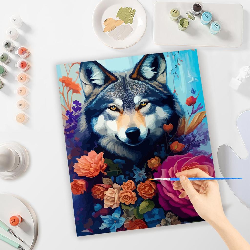 RUOPOTY Frame Diy Paint By Numbers For Adults Wolf And Flowers Beginners Kits Acrylic Drawing By Numbers Crafts For Home Decor