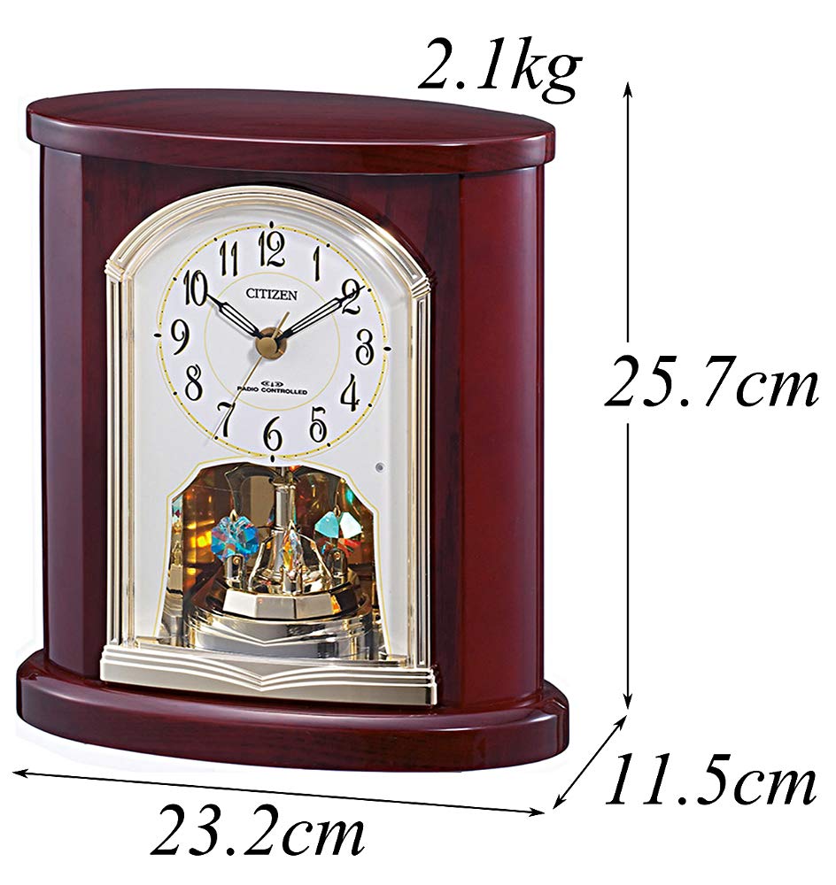 RHYTHM Настольные часы Citizen Радиочасы Аналоговые Вращающиеся Декоративные Деревянная Рамка Коричневые CITIZEN 25,7x23,2x11,5см 4RY681-N06