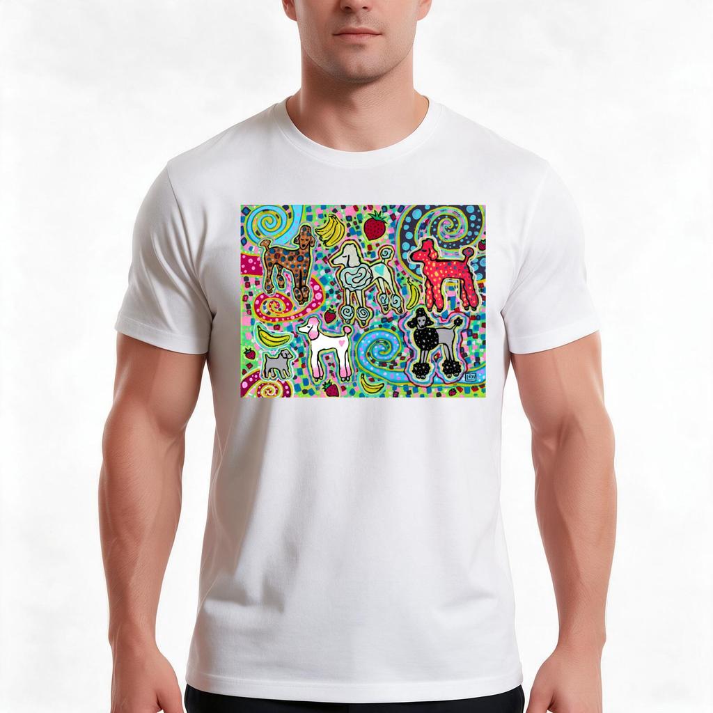 Colorful Poodles Tshirt Summer Casual Cotton Tee Oversized Streetwear Tops Vintage Graphic Print Loose Fit Short Sleeve