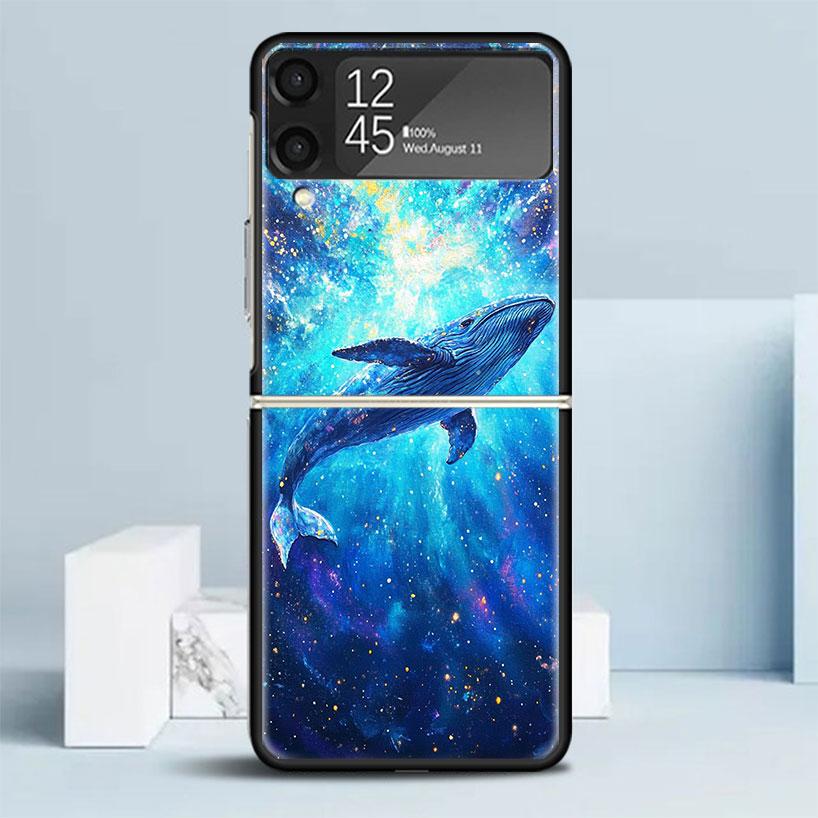 Горбатый кит Морской гигант Черная крышка для Samsung Galaxy Z Flip 7 6 5 4 3 5G Чехол для телефона Flip7 Flip6 Flip5 Flip4 Flip3 Узор Cas