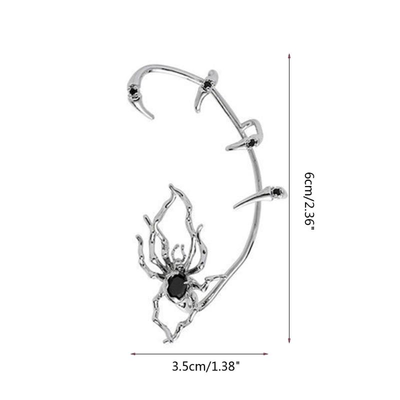Женские серьги-манжеты с когтями паука в стиле панк, с цирконием, без пирсинга, в стиле готики, с животными, черный кристалл, зажим для ушей, темный зажим в виде паука, украшения для ушей