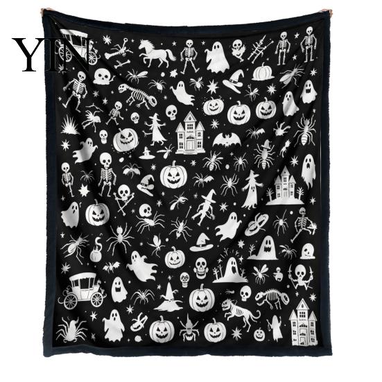 Customizable Velvet Art Blanket Halloween DIY Coloring Blanket, Throw with Ghost Patterns, Color Your Washable Own Cozy for Adults And Kids,