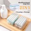 2-In-1 Multifunctional Laundry Soap Dish Rub-Free Soap Box Bathroom Shower Hand Soap Box With Sponge Rollers Portable Laundry Tools