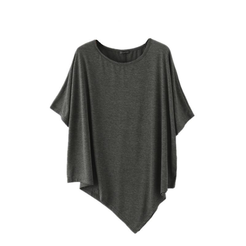 Женская модальная футболка большого размера с рукавами «летучая мышь» - Свободная, с круглым вырезом, средней длины, с коротким рукавом, летний топ