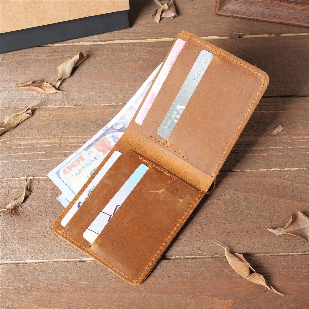 Кожаные мужские кошельки Crazy Horse, маленький кошелек ручной работы в стиле ретро, ​​брендовый дизайнерский кошелек из коровьей кожи, мужской кошелек