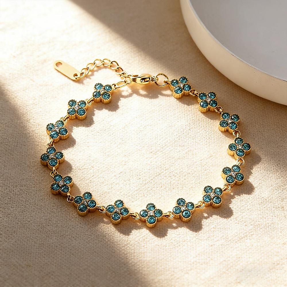 European American Style Hand Chain High-End Full of Diamonds Zircons Multi-Color Titanium Steel Stainless Steel Jewelry