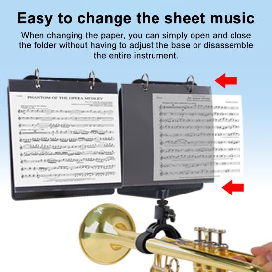 Trumpet Marching Lyre Adjustable Marching Band Lyre 360-degree Rotation Low Brass Lyre with Sheet Music Folder for Trumpet or Cornet