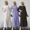 Muslim Women Soft Chiffon Long Skirt Solid Color Maxi Dress Baju Raya Jubah Muslimah Kaftan Long-sleeved Dress