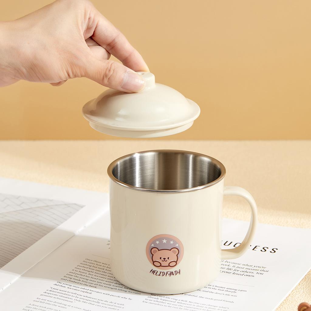 Милая чашка для воды с рисунком для ребенка, тамблер из нержавеющей стали 304, прочная кружка для питья с крышкой 410 мл, съемная кофейная кружка