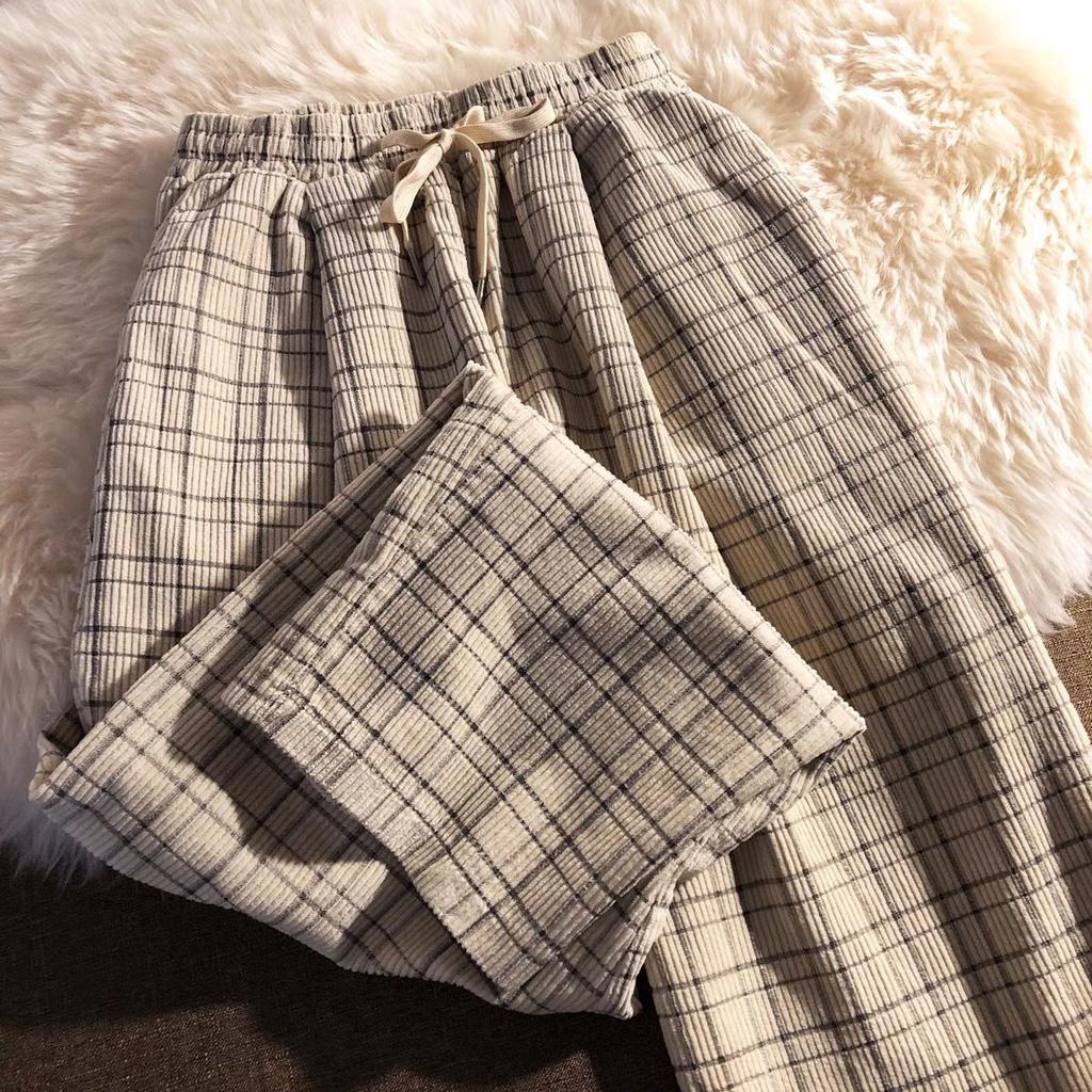 Женские тонкие свободные прямые вельветовые спортивные брюки с эластичной резинкой на весну и осень