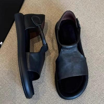 Сандалии женские летние новые универсальные на мягкой подошве с увеличением высоты, из мягкой кожи, в стиле ретро кэжуал, с вырезами, с открытым носком