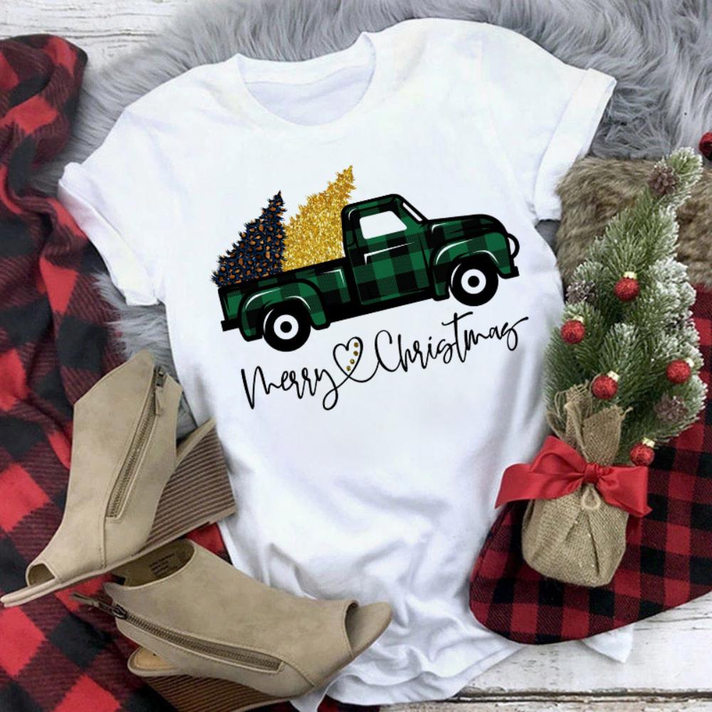 Christmas Reindeer Tshirt Loose Truck Christmas Tree Tshirt Durable Men Women Unisex Casual Tshirt Daily Travel Streetwear