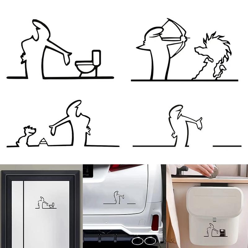 Наклейка на автомобиль в стиле минималистичного линейного искусства, на бампер и окно, на дверь, на стену, с дизайном мультяшного персонажа, украшение для дома, автомобиля