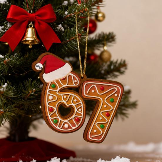 Рождественское 67 Акриловое украшение Смешной 67 Мем Подвесное украшение Шесть Семь Пряничное украшение для рождественской елки Подарок для подростков Семьи Друзей Коллег