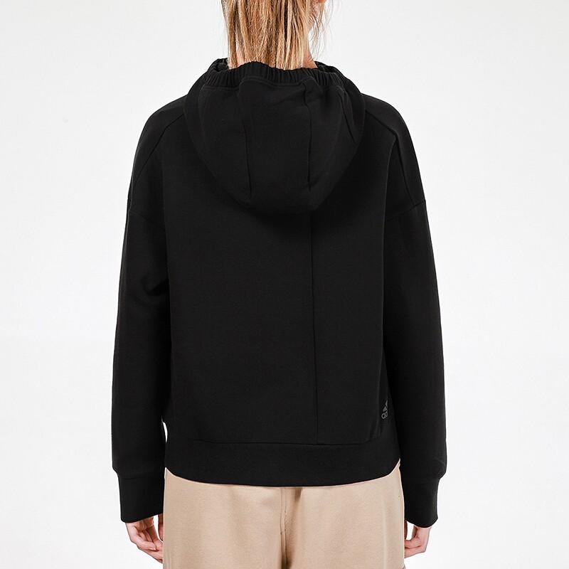adidas Повседневная толстовка с капюшоном и принтом логотипа с длинными рукавами, женские топы, черный цвет H09755