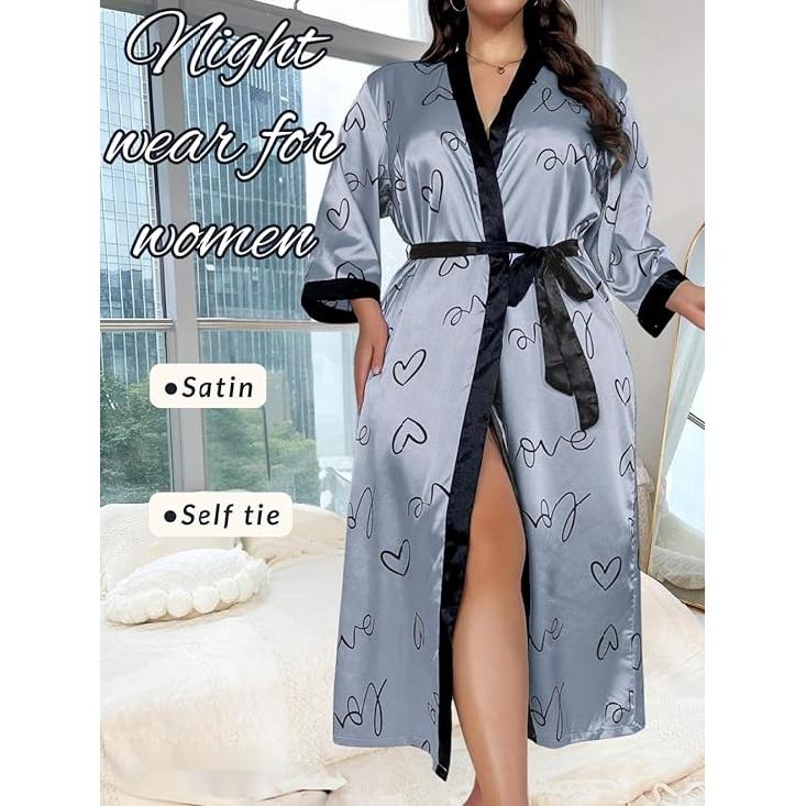 Женский халат на День святого Валентина больших размеров, сексуальный атласный халат, длинная одежда для сна