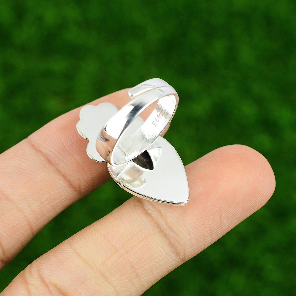 Натуральный африканский аметист, кольцо-заявление в виде цветка, регулируемое, серебро 925 пробы