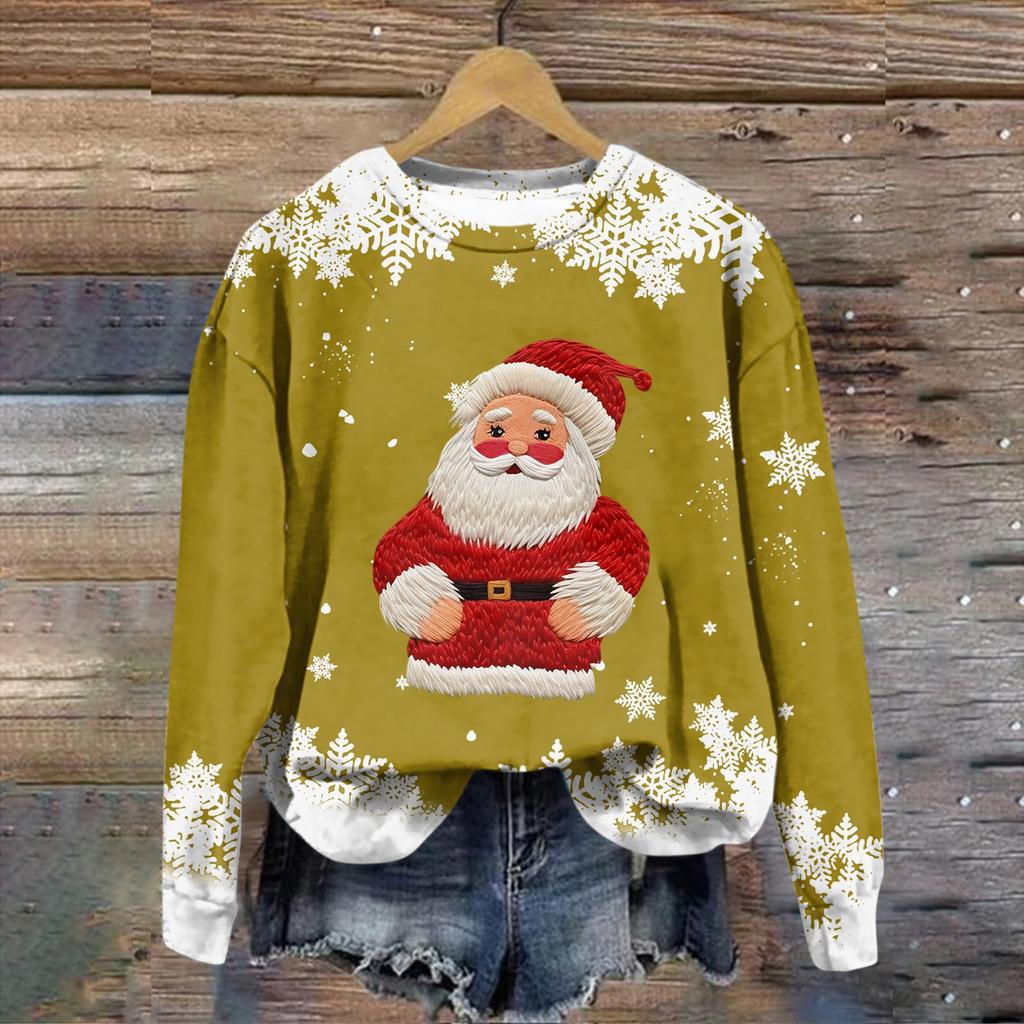 Women's Fashion Christmas Printed Long Sleeve Loose Round Neck Sweatshirt Top