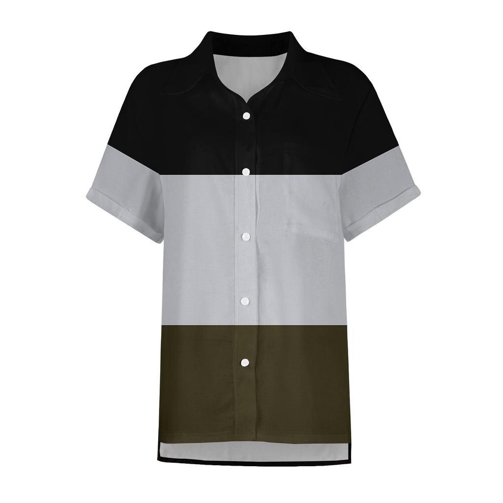 Женская модная свободная повседневная рубашка с короткими рукавами и отворотами на пуговицах с принтом и карманной футболкой Топ