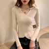 Women Spring Autumn Pullovers Knitted Sweaters Primer Shirt Full Sleeve V-Neck Cross-Fitting Slim Bottoming Tops Solid Color One Size
