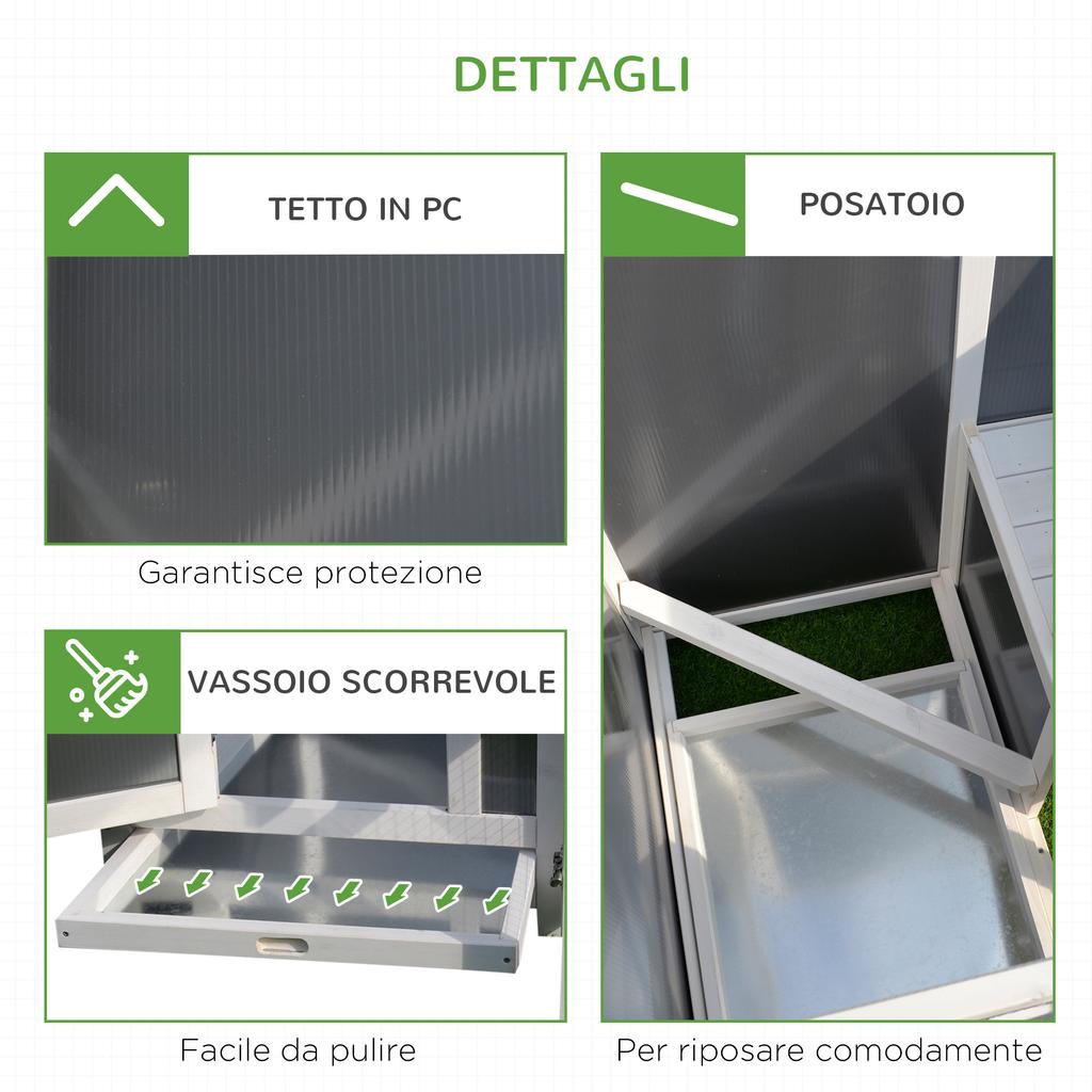 Outdoor Chicken Coop for Laying Hens with Waterproof Roof and Running Area, Wooden Nesting Box, 160x75x80 cm, Grey and White