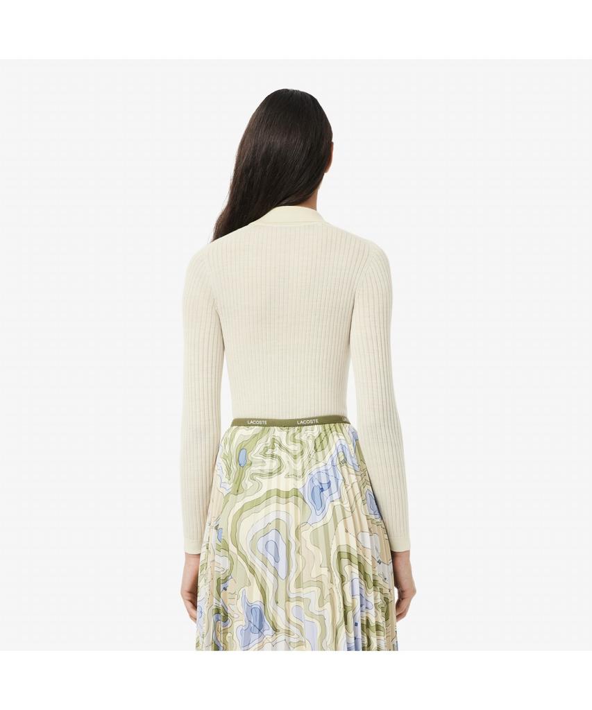 LACOSTE Women'S Ribbed Long Sleeve Polo Sweater Af4006-55N 70V