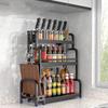 2/3-слойная кухонная полка для хранения, стеллаж для хранения приправ из нержавеющей стали, полка для палочек для еды, органайзер, органайзер для банок с ножами, аксессуары для дома, без перфорации
