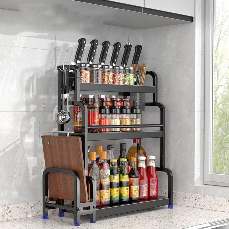 2/3-слойная кухонная полка для хранения, стеллаж для хранения приправ из нержавеющей стали, полка для палочек для еды, органайзер, органайзер для банок с ножами, аксессуары для дома, без перфорации