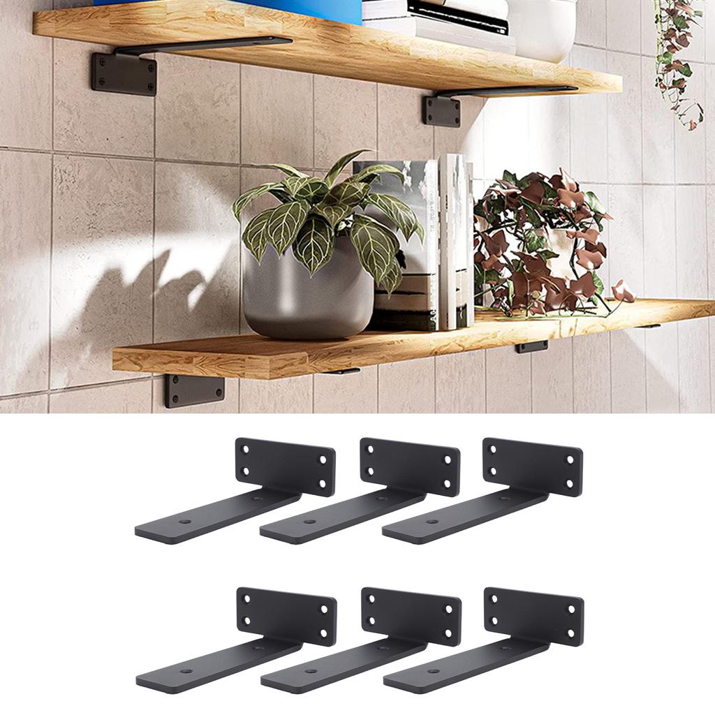 6 Pcs Shelf Bracket 6 Inch Black Matte Coating Heavy Duty Iron Wall Mounted Shelf Support Brackets F