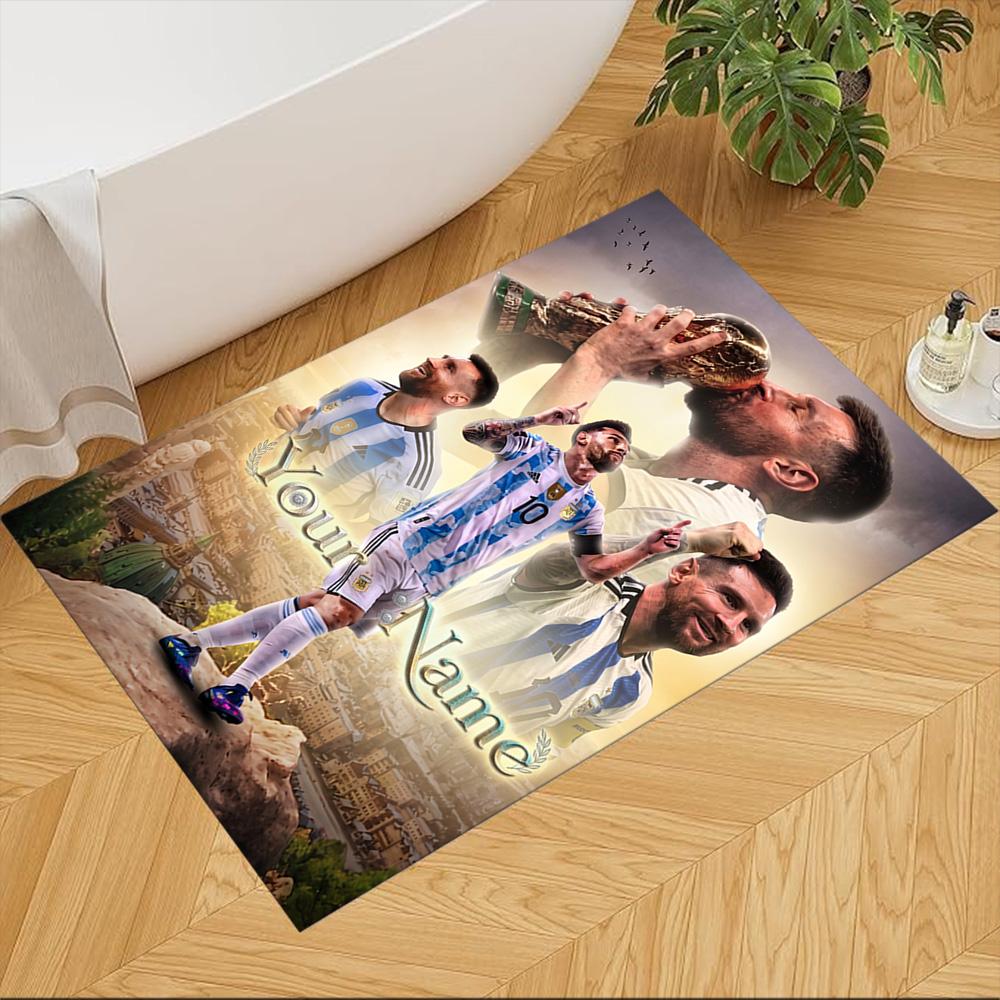 Football Messi Customized Name Floor Mat Suitable for Living Rooms Hallway Playrooms Study room Anti-slip Rug Decorate Offices