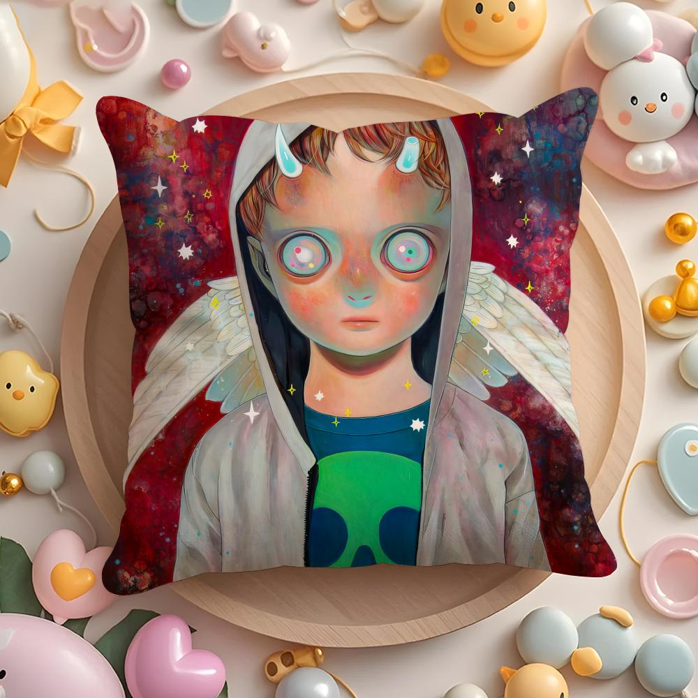 H-Hikari Shimoda Иллюстрации Наволочка для Подушки Дома и в Машине Многоцелевая Наволочка - Двусторонняя, Мягкая и Прочная для Повседневного Использования