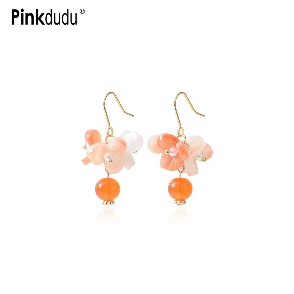 Pinkdudu Модные оранжевые акриловые серьги-капли с цветами, романтические и сладкие серьги с искусственным жемчугом в стиле ретро, ​​серьги со свежими фруктами для женщин PD1495