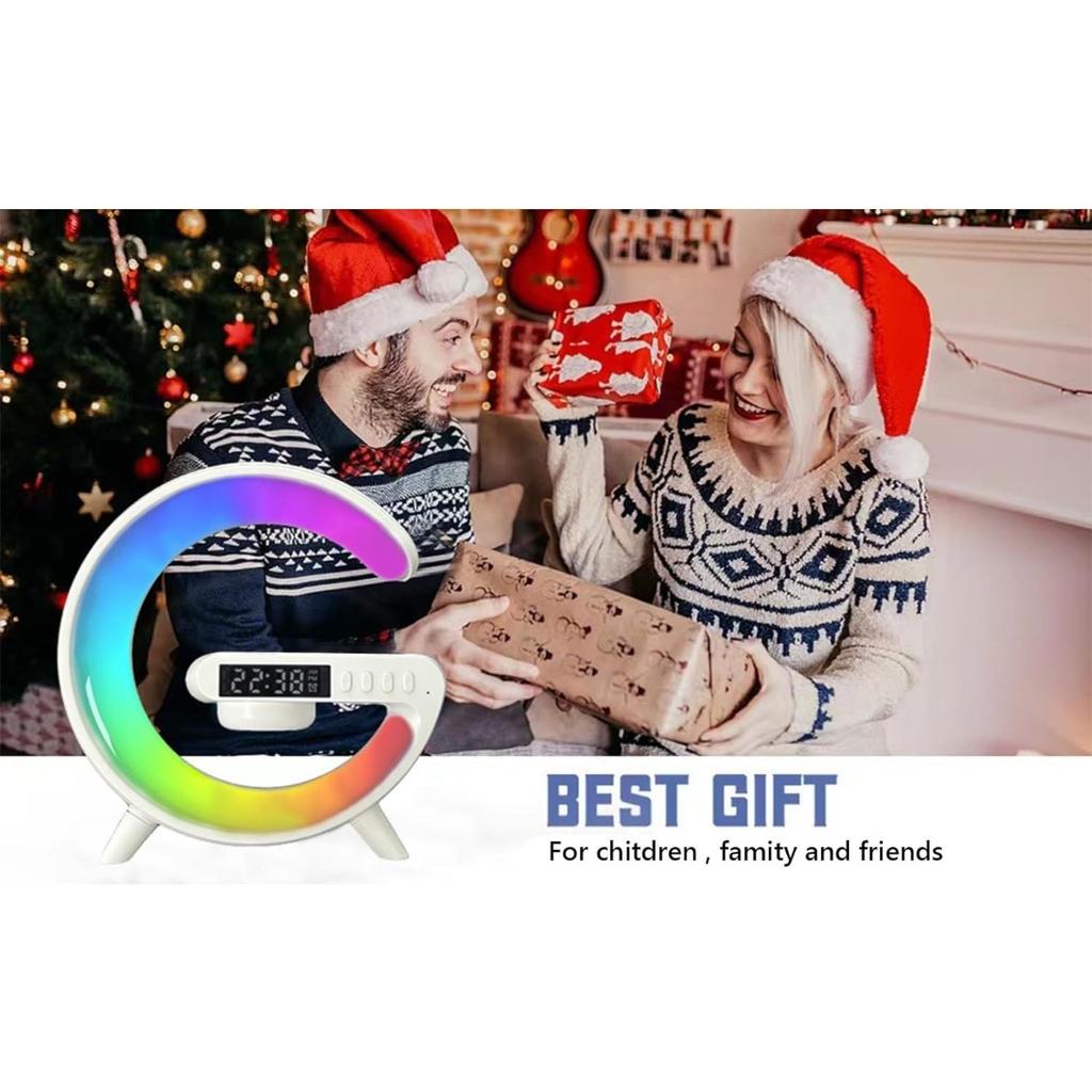 Модернизированное зарядное устройство для беспроводной колонки, беспроводная зарядная станция мощностью 15 Вт, настольная лампа 4 в 1 в форме буквы G, будильник и динамик Bluetooth