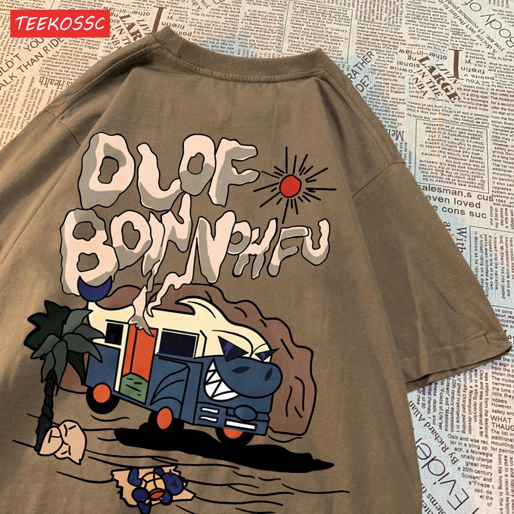 Street Cotton Womans T-Shirts Cartoon Desert Bus Graphic Prints Short Sleeve O-Neck Oversize Breathable Trend Female Clothes