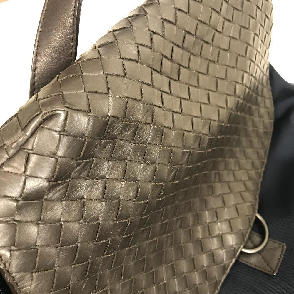 BOTTEGA VENETA 409595 Рюкзак Intrecciato Нейлон / Кожа Темно-синий x Коричневый