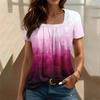 Женский повседневный плиссированный топ с короткими рукавами с квадратным вырезом и короткими рукавами с градиентным принтом