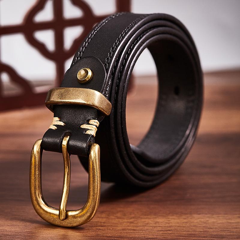 Belt Men'S Genuine Leather Brass Buckle First Layer Real Cowhide Retro Washed Belt Youth Handmade Versatile Casual Pants With Tide