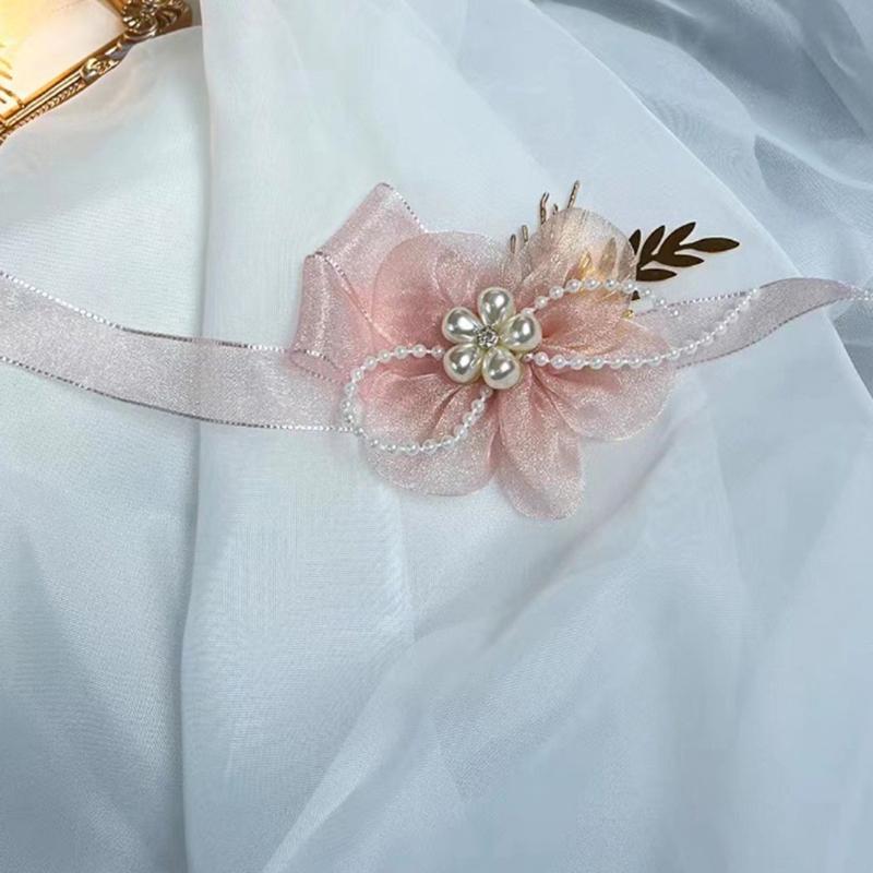 Элегантный милый браслет невесты, свадебный корсаж, эстетика, лента, жемчуг, цветок, украшения для невесты, аксессуары