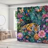 Экзотическая водонепроницаемая шторка для душа с защитой от плесени «Тигр и павлин» - Тропический цветочный дизайн для роскошного декора ванной комнаты
