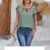 Женская мода с круглым вырезом, вставками на рукавах-лепестках, однотонным топом с короткими рукавами