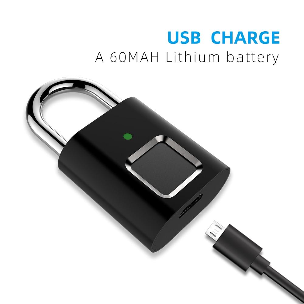 Keyless USB Rechargeable Door Lock Fingerprint Smart Padlock Quick UnlockAA