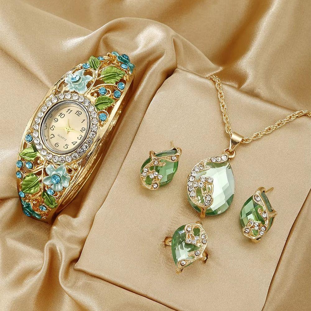 Retro Flower Butterfly Watch Quartz Movement Floral Watch Set Evening Party