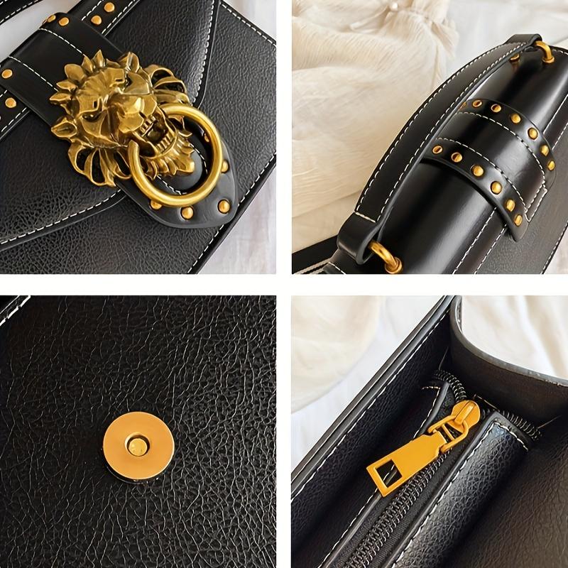 Винтажная мини-сумка через плечо, сумочка с декором в виде головы льва, сумка через плечо в стиле панк с декором в виде заклепок