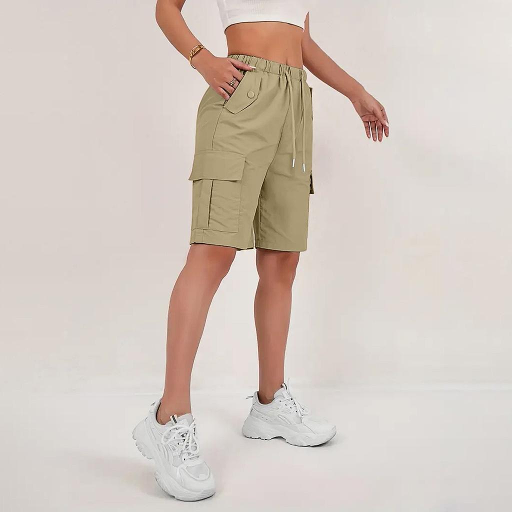Women's Sports Shorts Casual Loose Solid Color High Waisted Pocket Shorts