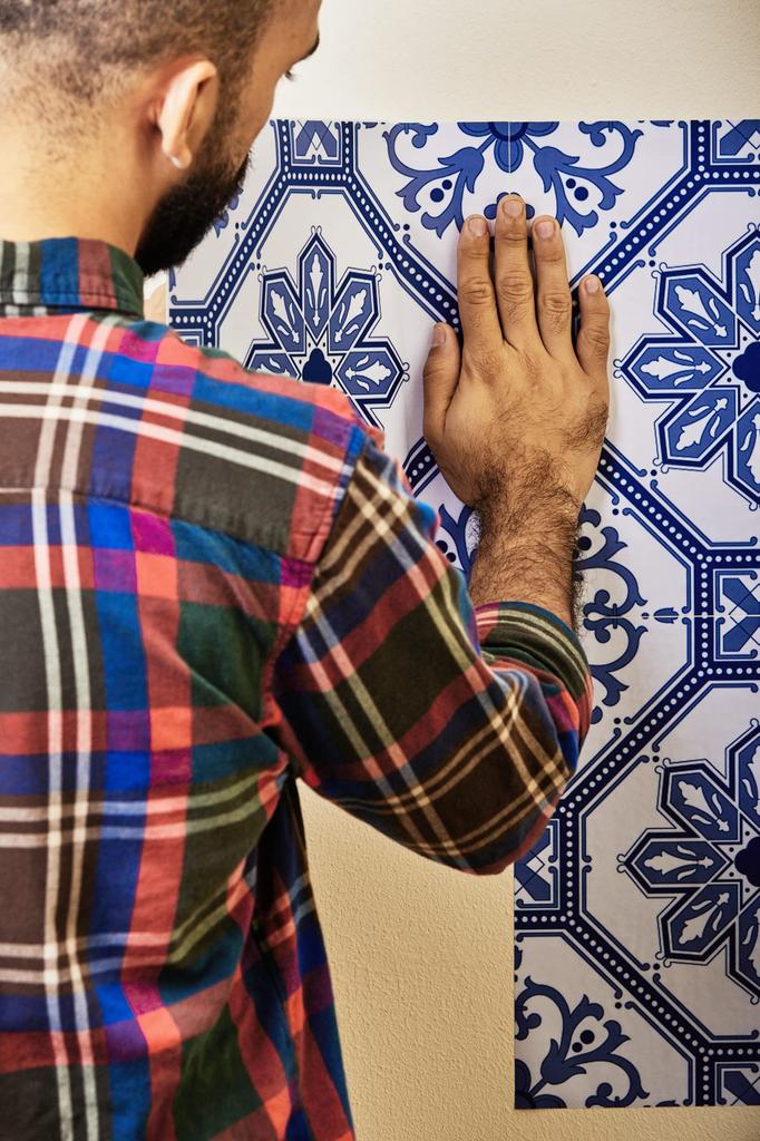 Poromoro Portuguese Spanish Azulejo Tile Stickers Peel and Stick Kitchen Bathroom Mosaic Tile Stickers Set of 16 & (5.9,29)