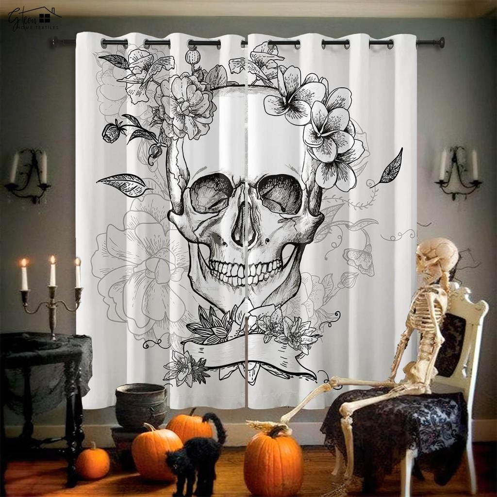 Череп Роза Шторы Ретро Tricky Dark Ins Секретная Комната Бар Спальня Хэллоуин Рождество Праздничные Украшения Шторы 2 ШТ.