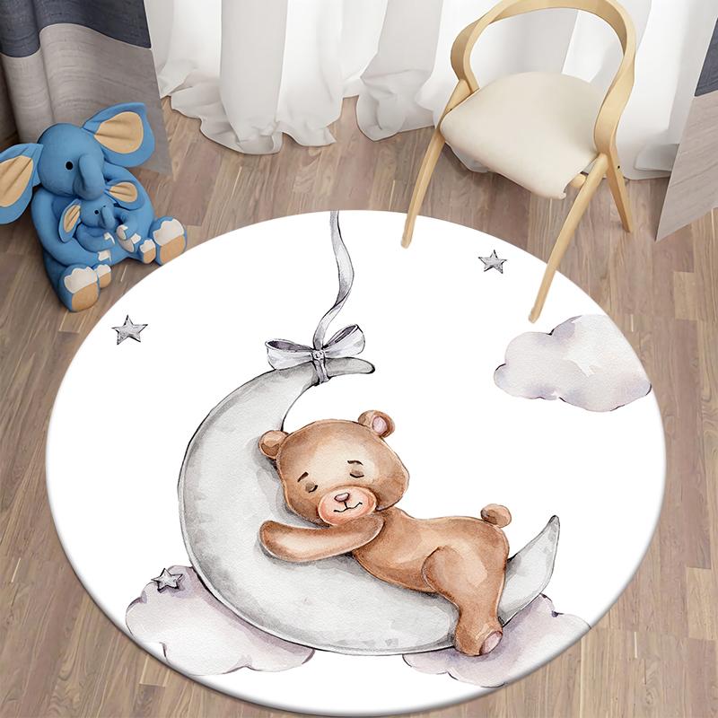 Living Room Round Carpet Floor Mat Kids Anti-Slip Mat Cartoon Bear Print Kids Carpet Kawaii Area Rug